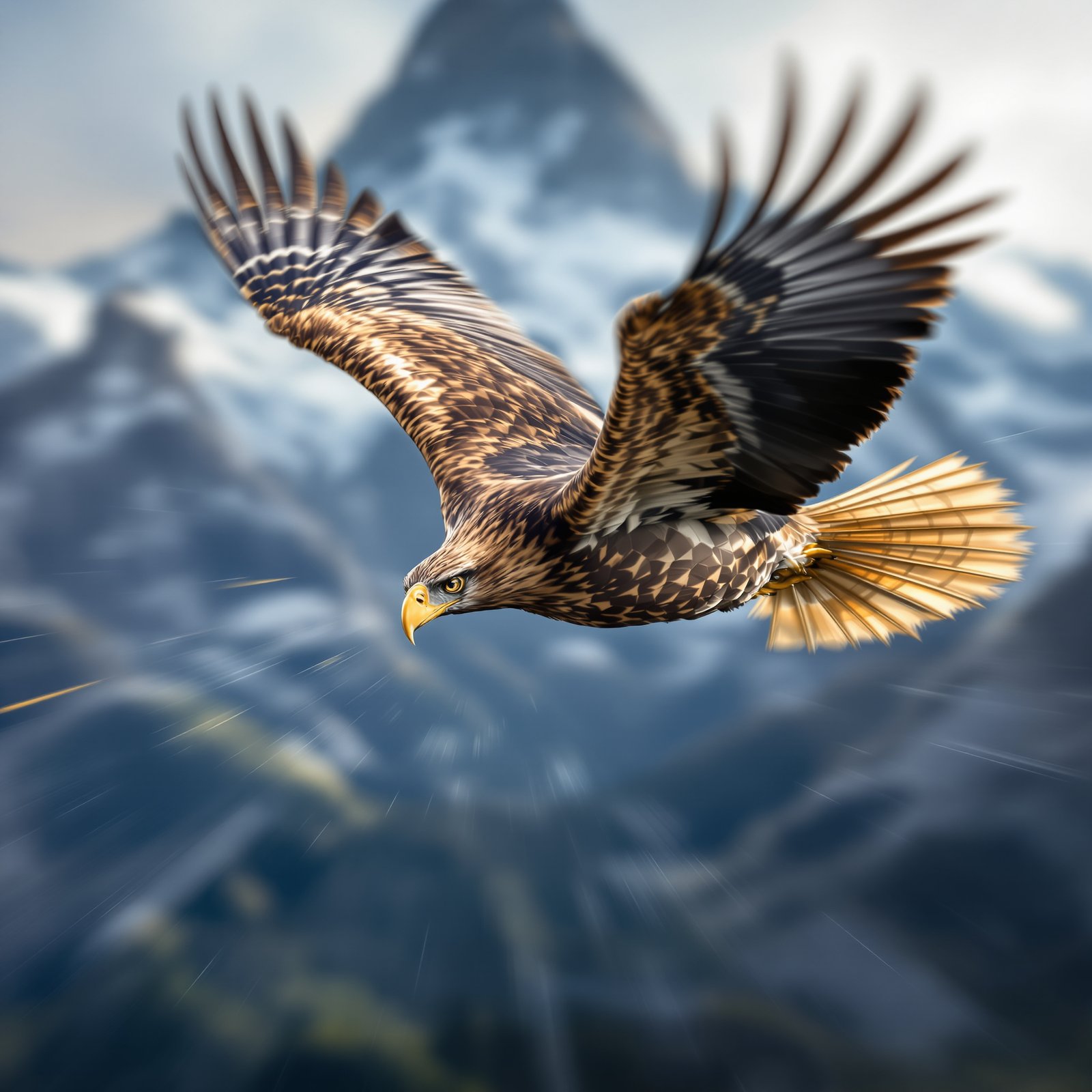 Águila real en picado dramático