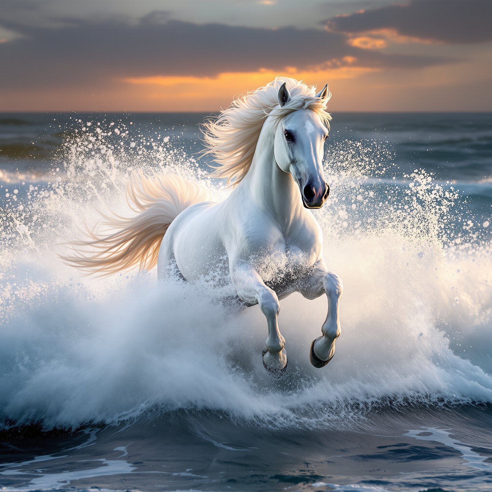 Caballo al galope en playa