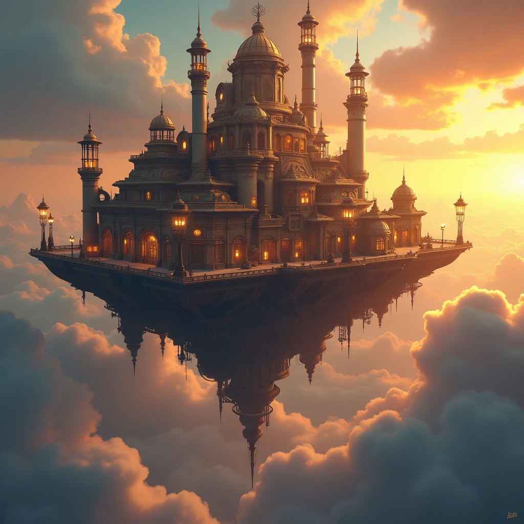 Ciudad flotante entre nubes