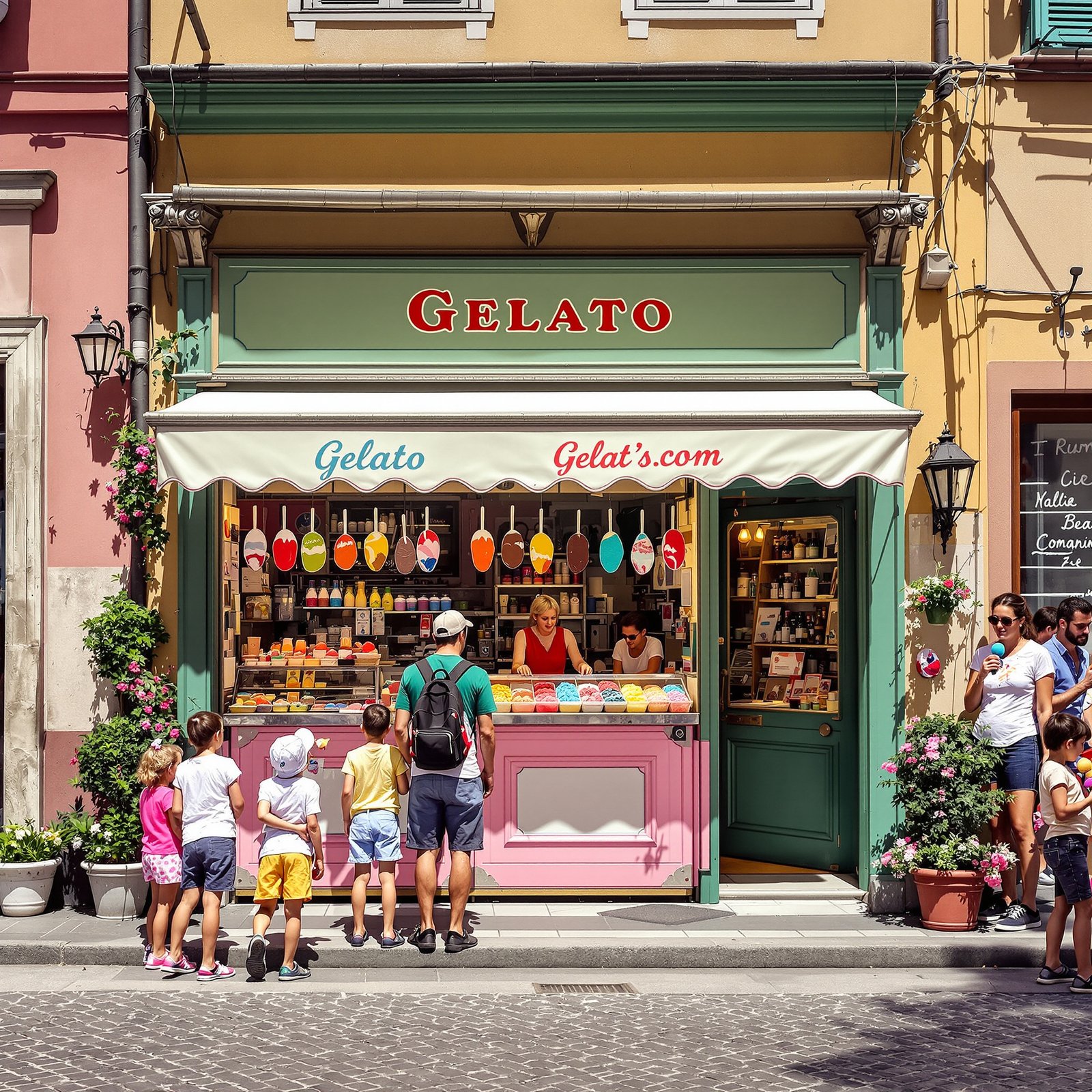 Heladería colorida en calle italiana