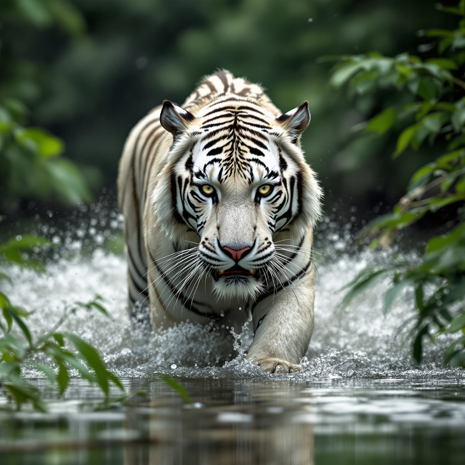Tigre blanco en río de selva